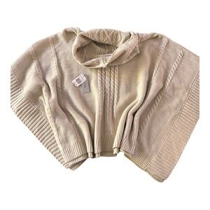 La Moda ivory cream knit cable knit cowl neck poncho